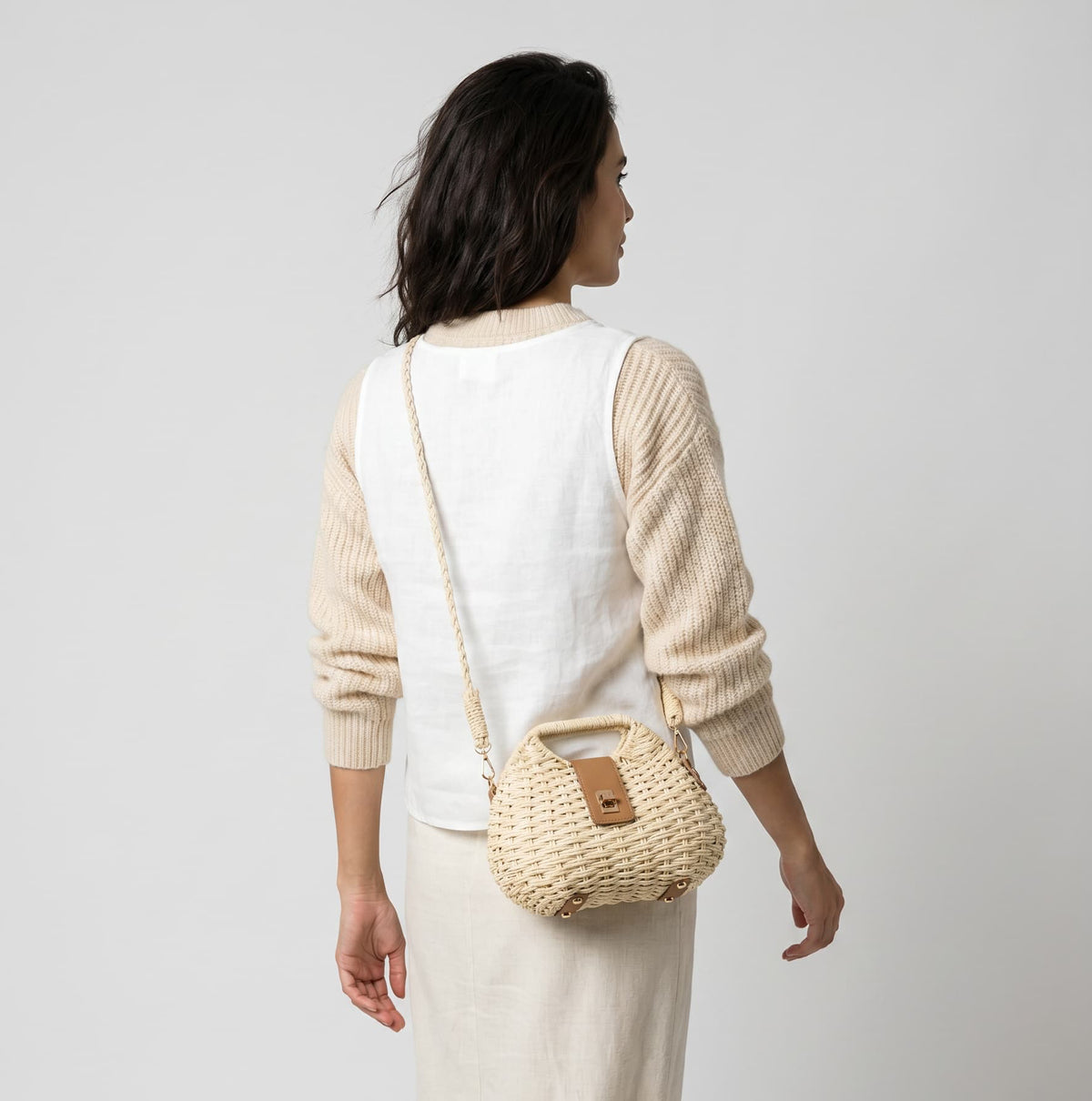Sac à main bandoulière tissé en paille élégant - Isabella