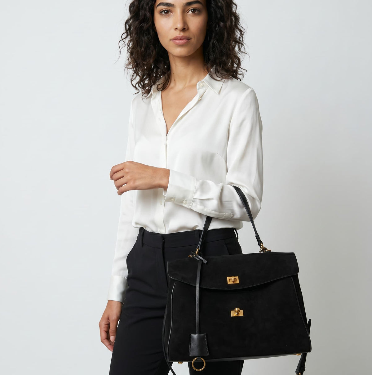 Sac à main bandoulière en cuir daim givré noble - Luciana